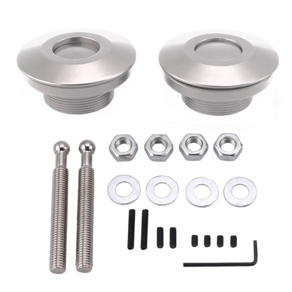Silver Push Button Billet Round Hood Pins Lock Clip Kit Engine Bonnets Lock