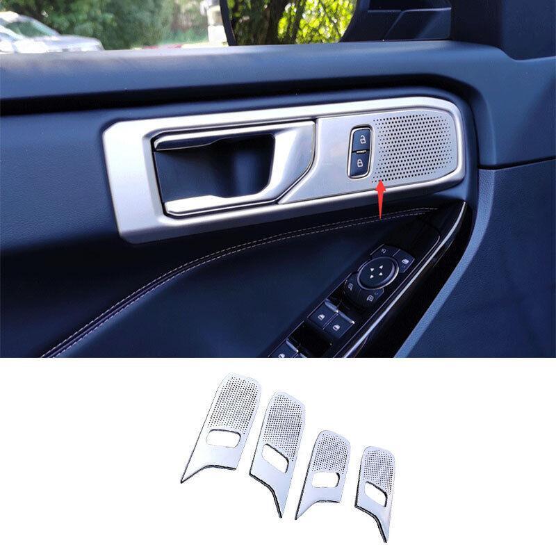 for Ford Explorer Silver Steel Interior Door Handle Speaker Cover Trim 2020-2022