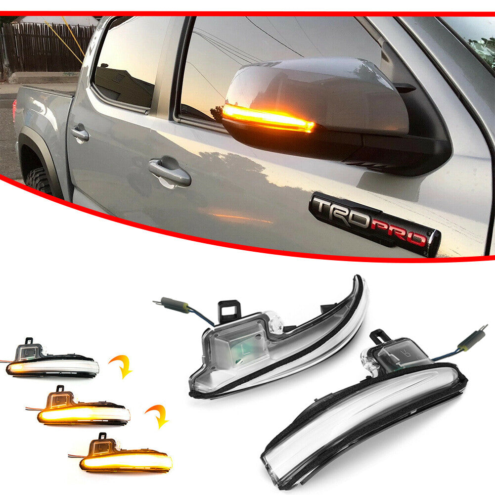 2pcs Clear Amber LED Sequential Flashing Side Mirror Signal Lights for RAV4 Tacoma - v