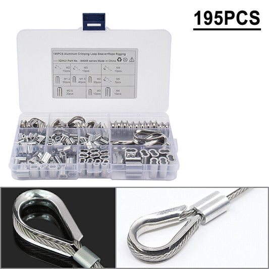 195x M2/3/4/5 Steel Thimble and 6-Size Crimping Loop Sleeve Assortment Kit