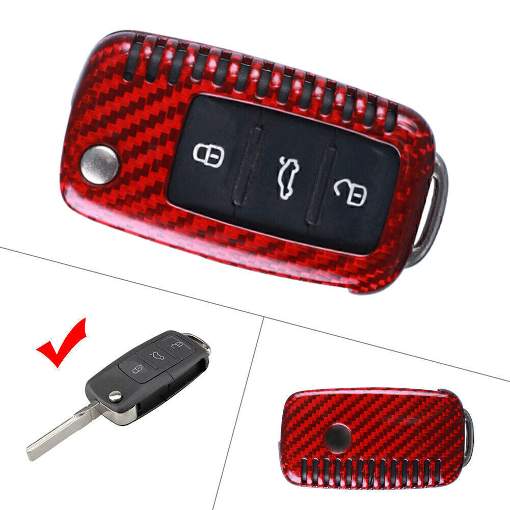 Red Carbon Fiber Remote Key Shell Cover Case Fit for VW for Golf R32 for Jetta Rabbit Q