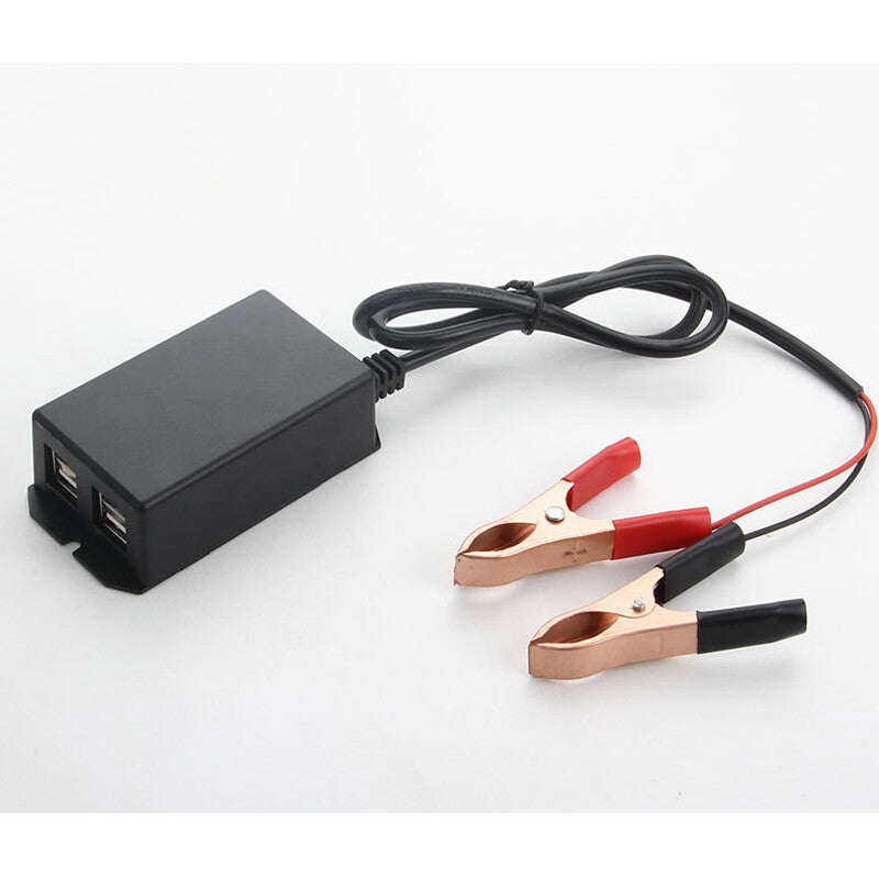 15A 12-24V Motorcycle 4 USB Ports Power Outlet Phone Charger & Battery Clamp Set v