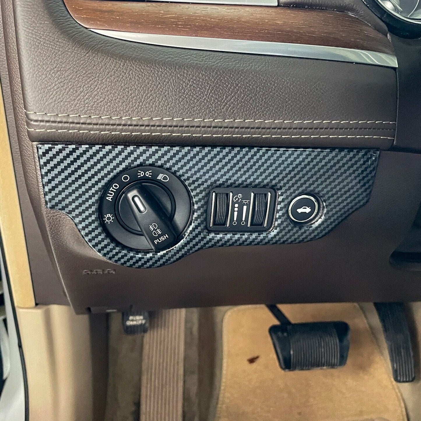 for Chrysler 300C 11-20 Carbon Fiber Interior Head Light Switch Cover Trim