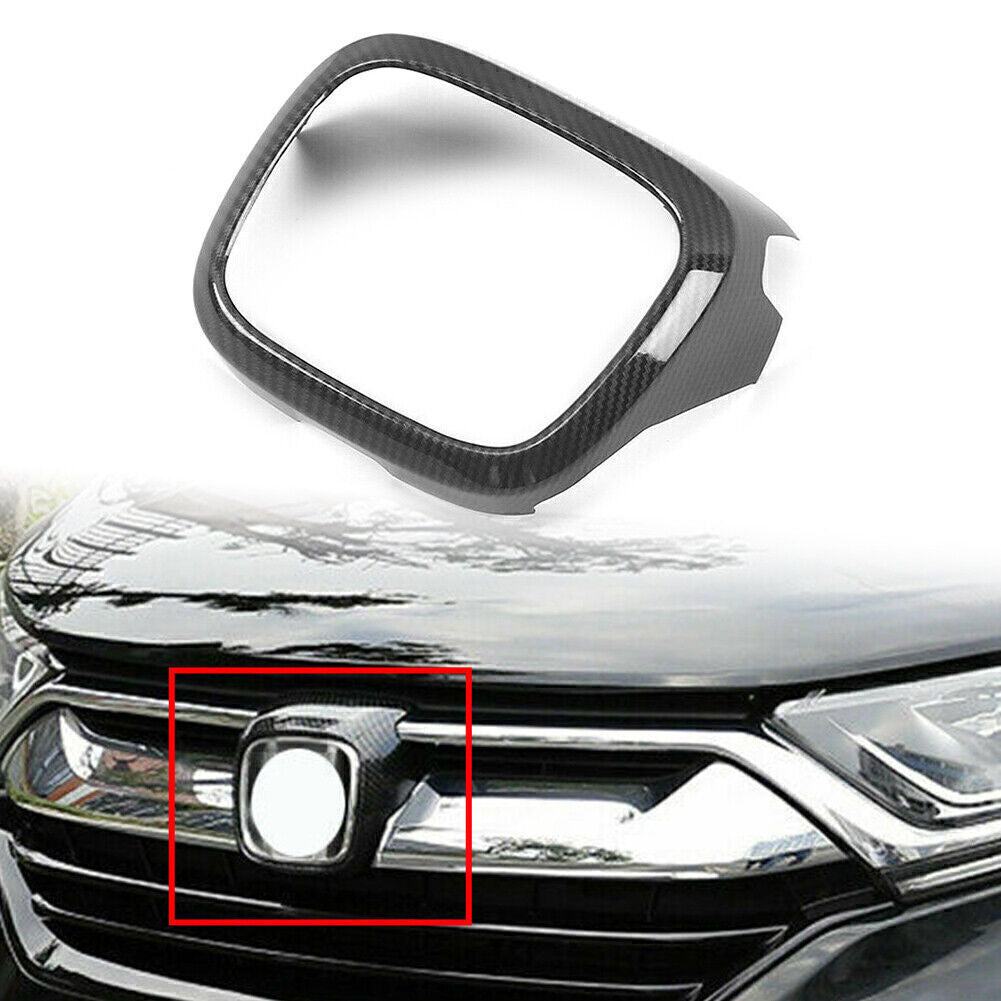 Front Grille Grill Logo Frame Cover Trim Fit for Honda CRV 2017 2018 Carbon Fiber