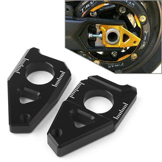 for Yamaha YZF R1 FZ8 FZ1 TMAX 530 2x Black Axle Spindle Chain Adjuster Blocks
