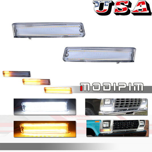 Suitable for 73-79 trucks 78-79 for Mustang amber and white LED DRL turn signal lights- v