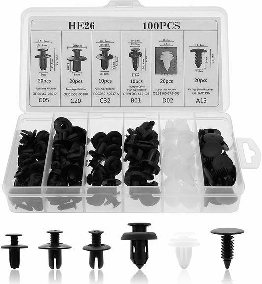 100 Pcs Fender Clips for Car Liner Fastener Rivet Push Retainer 6 Size