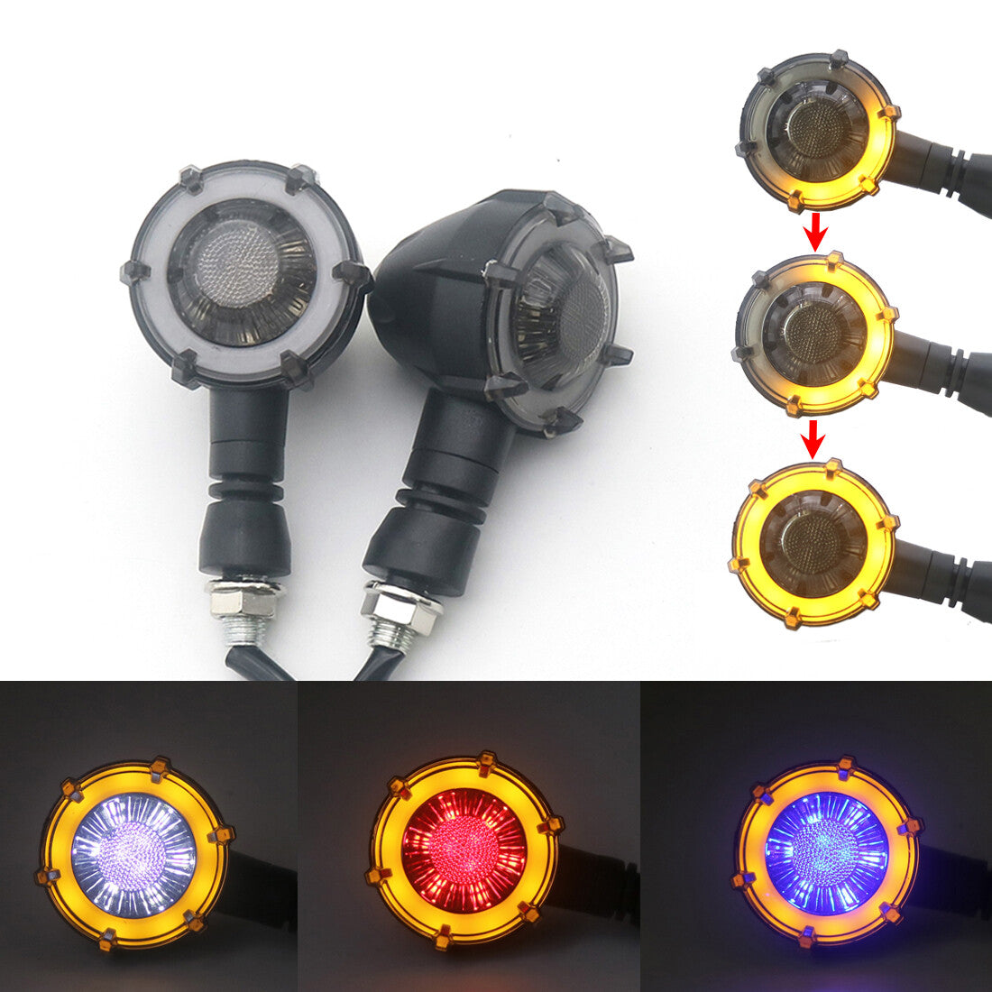 New Black LED Amber Flowing Water Turn Signal Indicator Light With Running Light Q