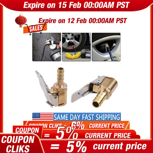 2x Car Tyre Wheel Tire Air Chuck Inflator Pump Valve Clip Connector Brass 8mm U
