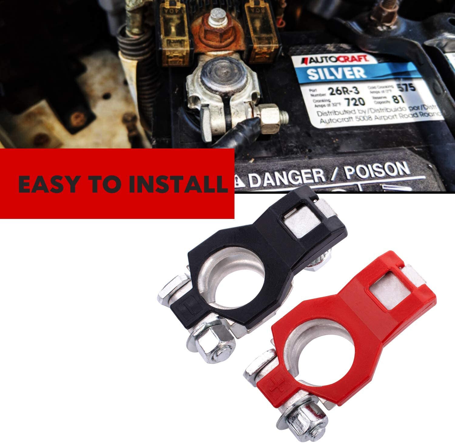 Universal POSITIVE & NEGATIVE BATTERY TERMINALS Terminal Connectors Black Red Q