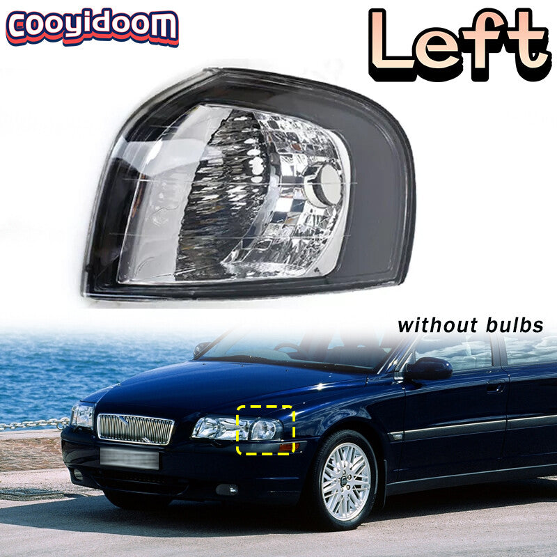 for Volvo S80 1999-2006, left front bumper corner light/turn signal light bulb missing.