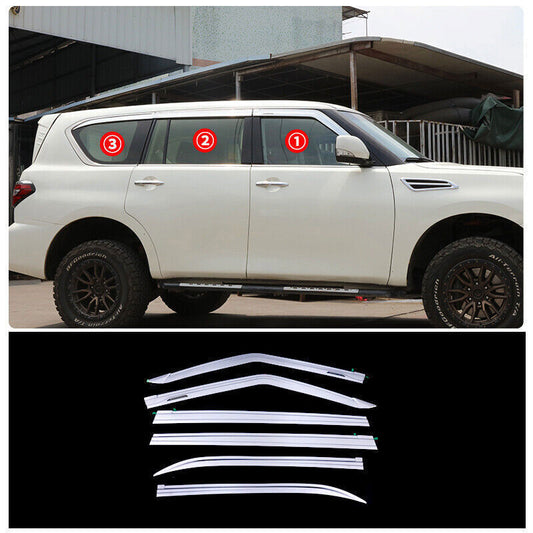 For Armada Y62 2010-2022 ABS Chrome Window Visor Vent Shades Sun Rain Guard 6pcs