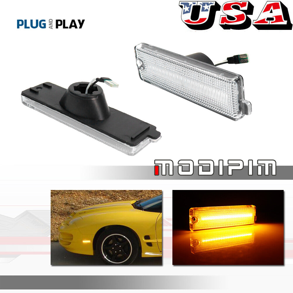 Clear Amber LED Front Fender Side Marker Light Kit for 1998 - 2002 for Pontiac Firebird - v