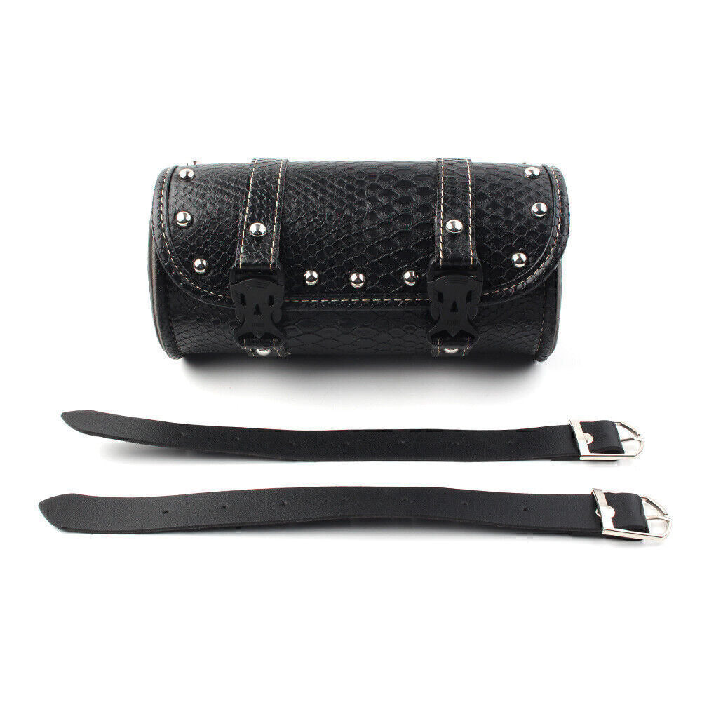 Universal Motorcycle Leather Tool Bag Fork Handlebar Saddlebag Roll Barrel Pouch Q