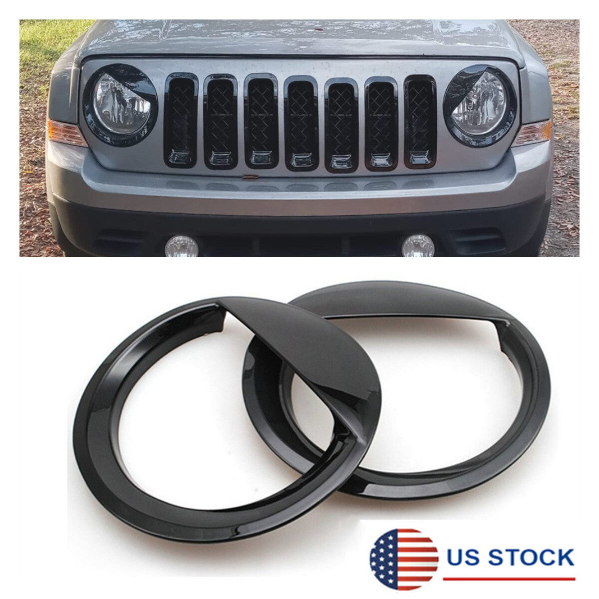 2 × Front Angry Eyes Style Light Headlight Trim Cover for Jeep Patriot 2011-2017