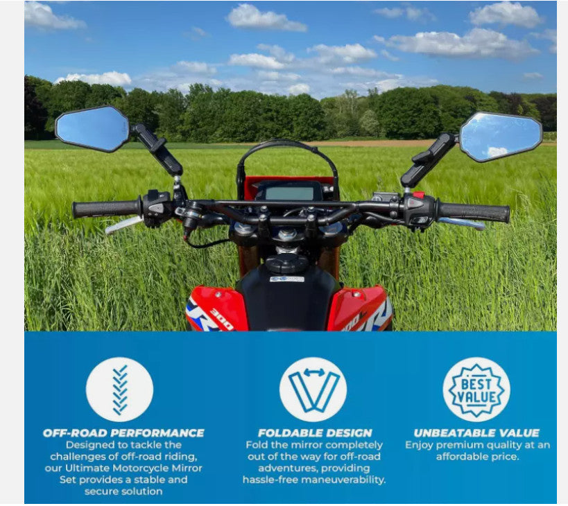 Motorcycle Wing Mirror Set for Adventure and Off-Road Riding Universal (1 pair)