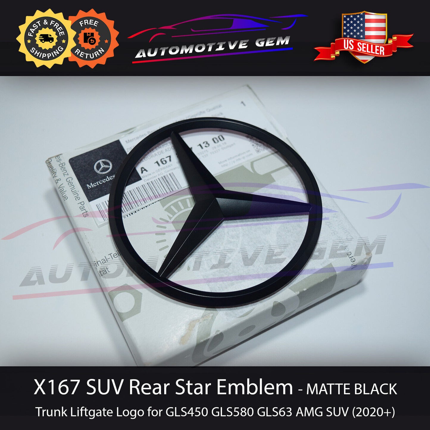 X167 GLS for Mercedes-Benz Matte black star badge behind rear trunk lid AMG GLS450
