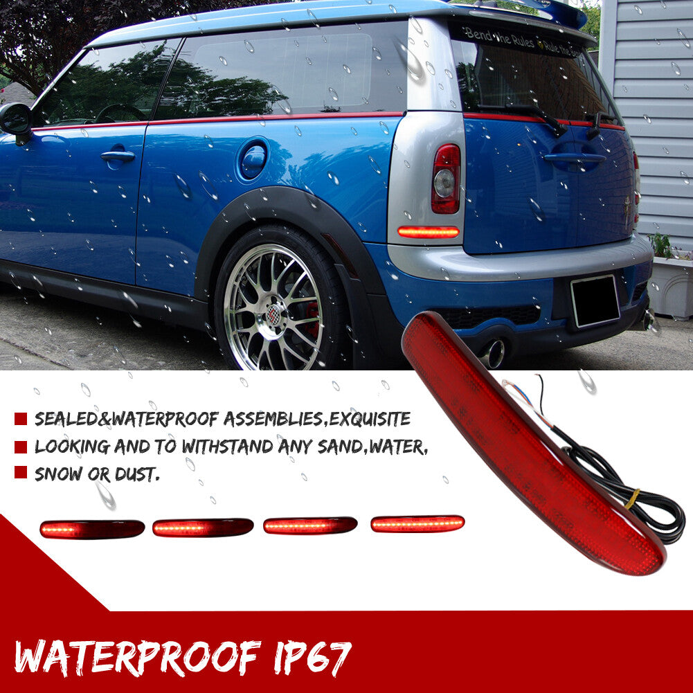 2 Pack Red Lens LED Bumper Reflector Rear Lights for 08-14 for Mini Cooper Clubman R55- v