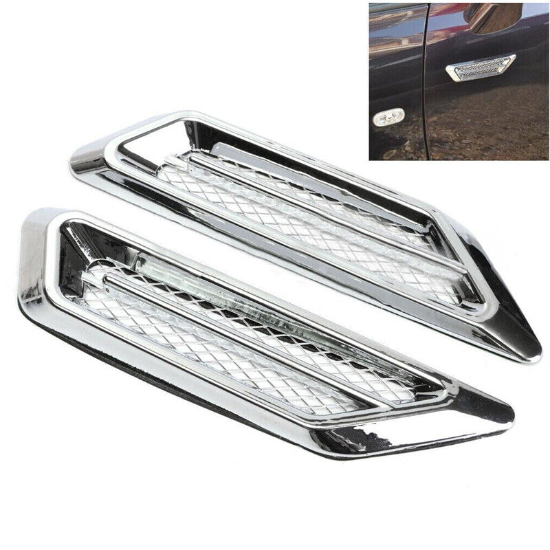 Chrome Silver Auto Exterior Hood Air Flow Fender Side Vent Intake Decoration x2 v