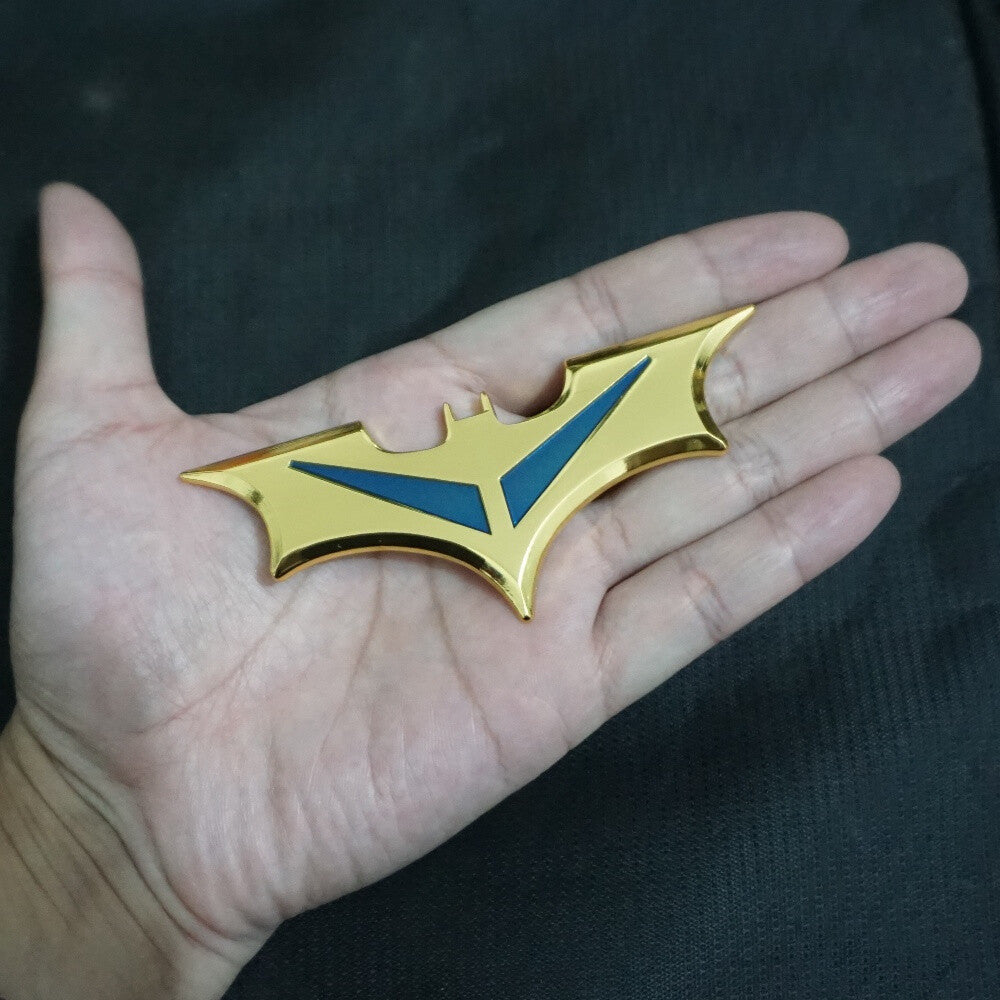 2x Golden Blue Bat Chrome Metal Emblem Decal Sticker Badge Car Luxury Auto Sport