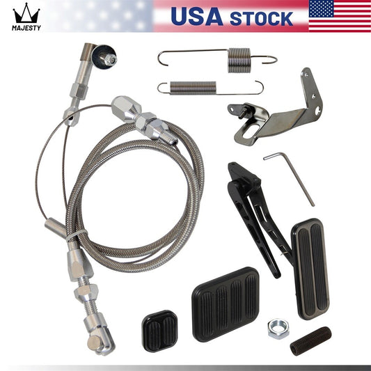 Billet Aluminum Gas Pedal+Brake  Clutch Black+Throttle Cable Bracket Spring Kit