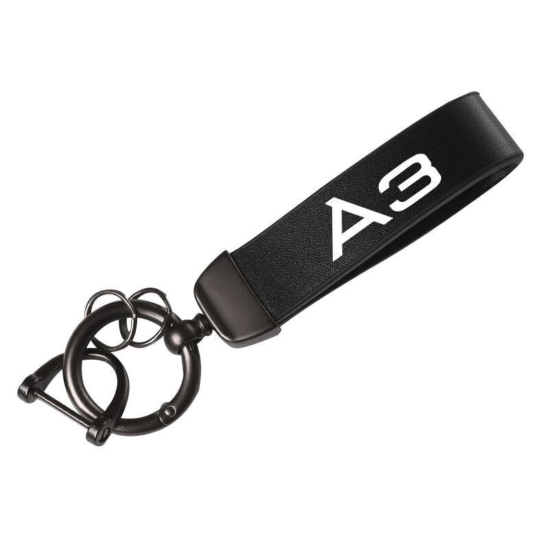 Carbon fiber leather black car keychain/key ring with horseshoe ring for Volvo XC90