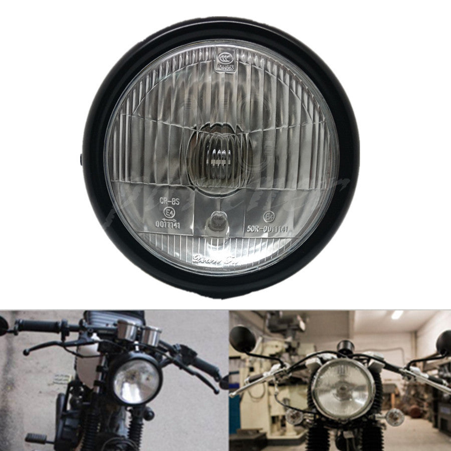 Motorcycle Black Metal Retro Front Headlight For GN125 Cafe Racer Bobber Custom Q
