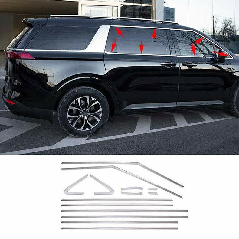 for Kia Carnival 2022-2023 Chrome Steel Window Strips frame Sill Cover Trim 14X