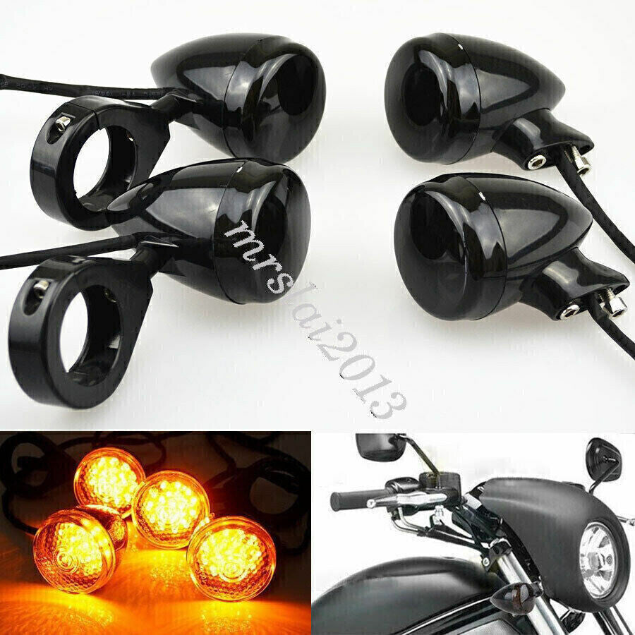 4X Motorcycle LED Turn Signal Light 41mm Front Rear Fork Clamp Black for Harley Q
