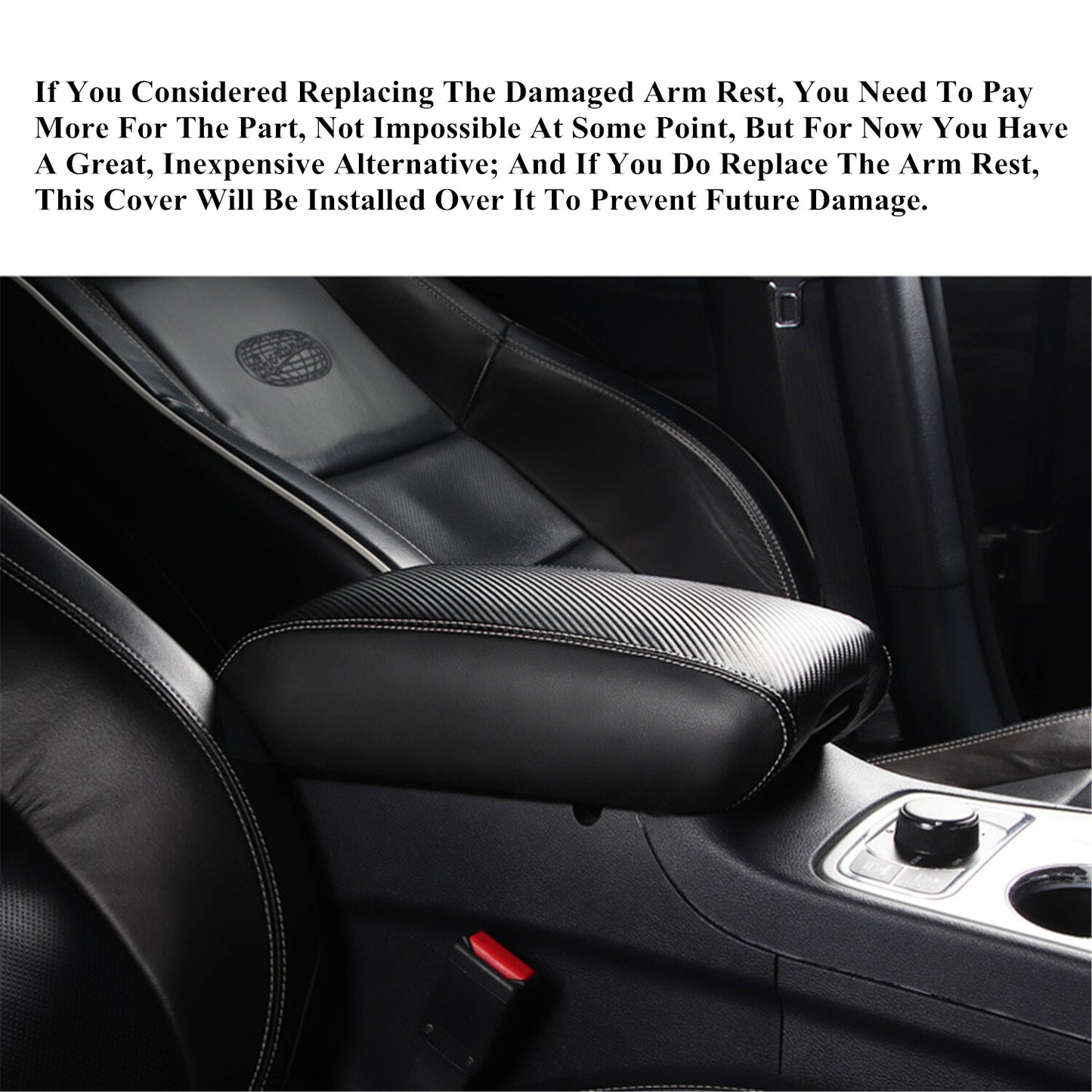 for Grand Cherokee Carbon Fiber Look Center Armrest Covers Leather Cushion Pad