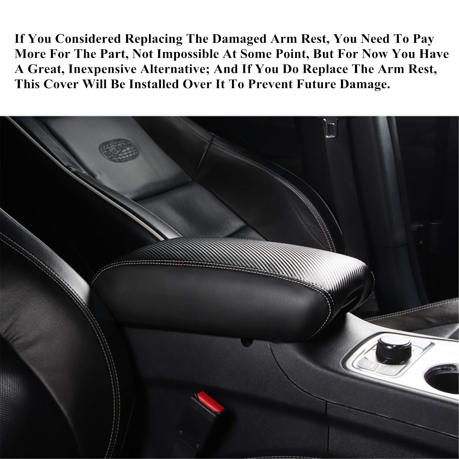 for Grand Cherokee Carbon Fiber Look Center Armrest Covers Leather Cushion Pad