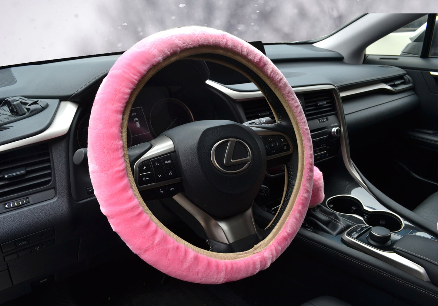 Car Warm Plush Anti-Slip Steering Wheel Cover Steering Wheel Protector Steering Wheel Cover Pink Q