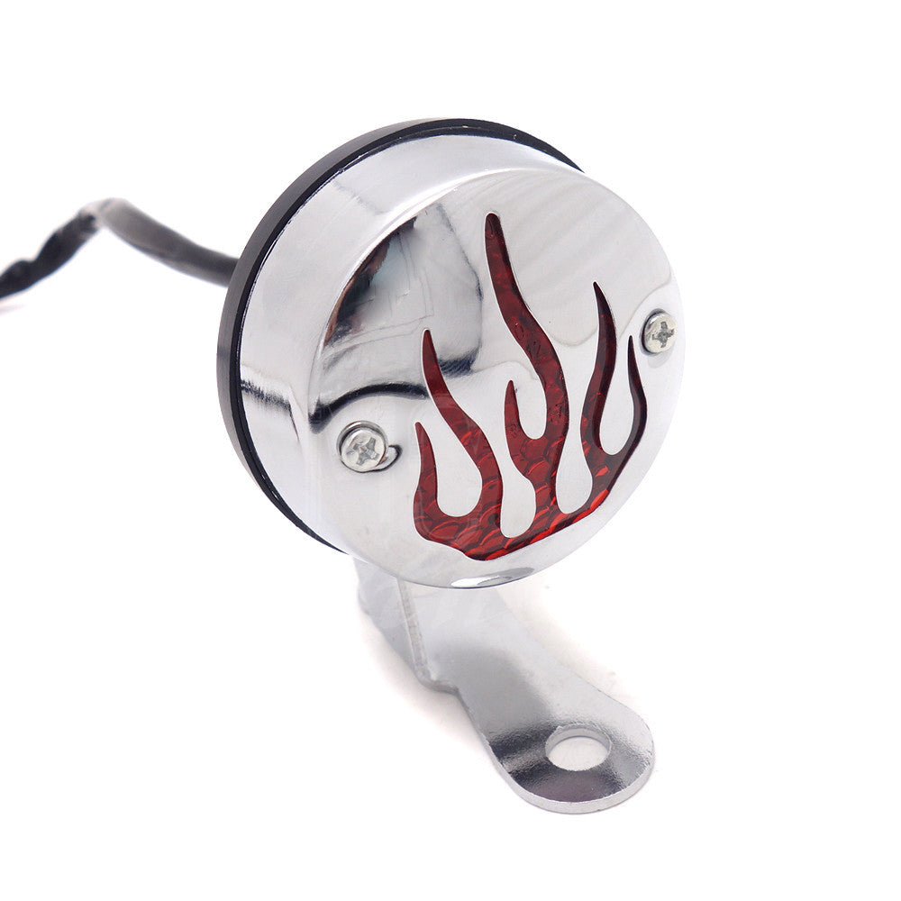 Chrome LED Vintage Flame Tail Brake Rear Light For Cafe Bobber Cruiser Chopper Q