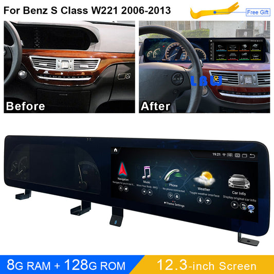 12.3 Android Carplay Car GPS Navi Stereo 8+128G for Benz S Class W221 2006-2013