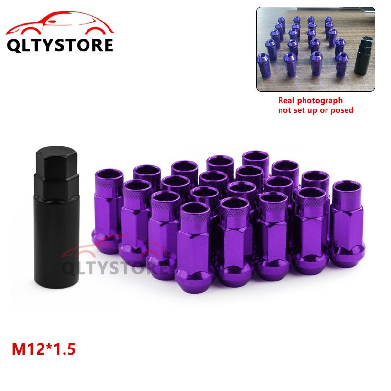 20Pcs M12x1.5 Car 48mm Open End Lug Nut Set Steel Wheel Nut Bolt w/Socket Purple Q