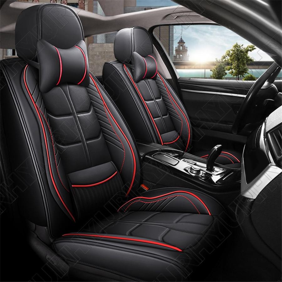 1Set BlackRed Abdominal Style PU Leather 6D Car-styling Auto Car for Seat Covers Q