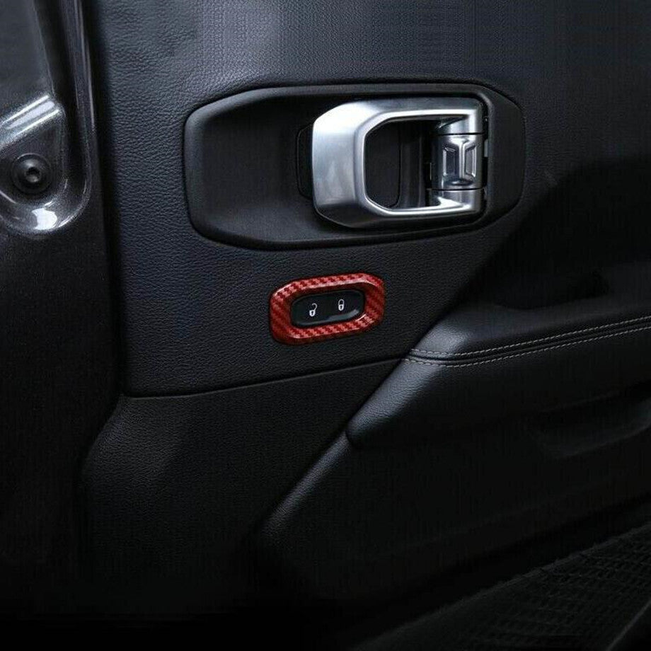 For 18-23 for Jeep for Wrangler JL Red Carbon Fiber Front Door Lock Switch Cover Trim 2P v