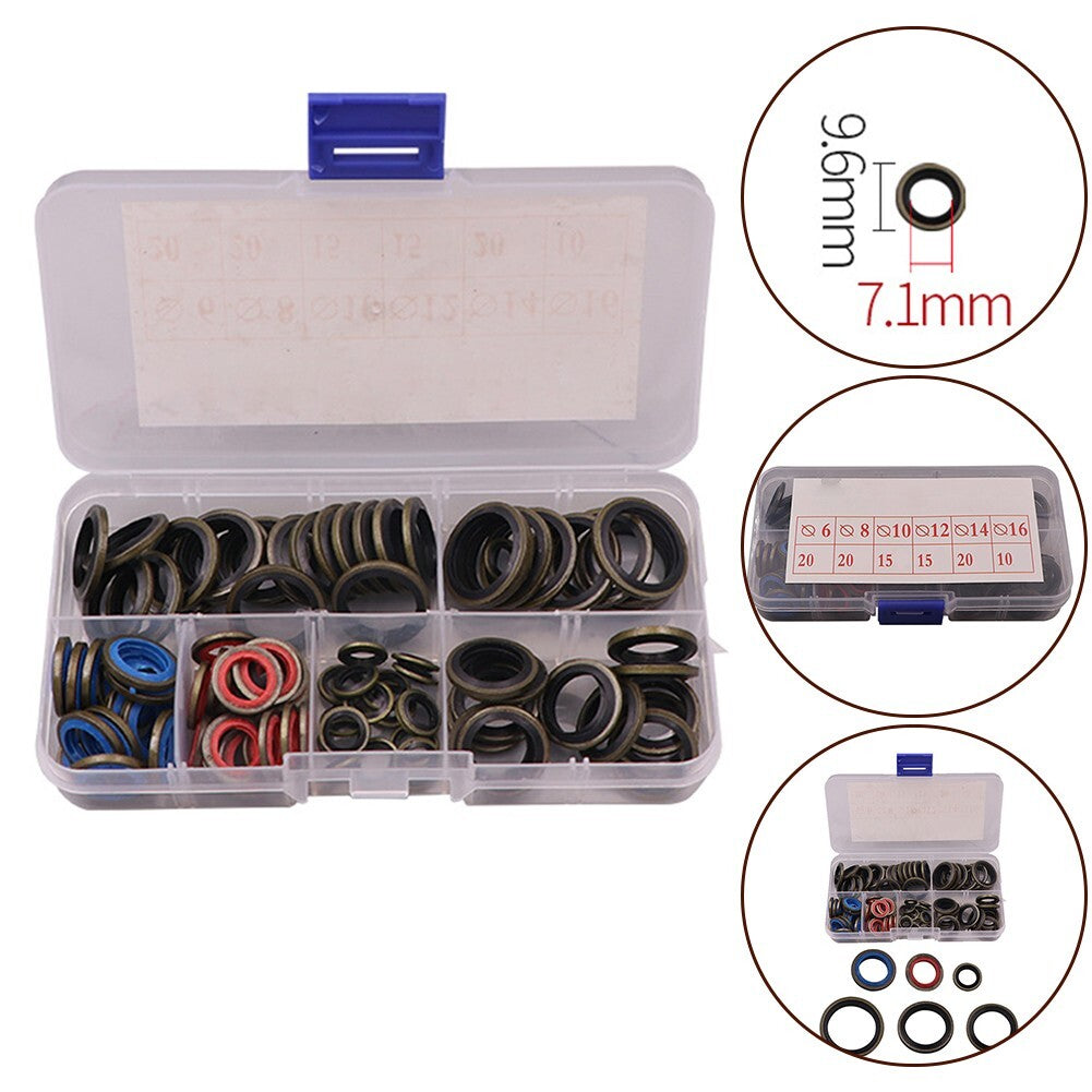 100Pcs Lock Washer Assortment Sealing Washers Kit Oil Seal Gasket Rubber Parts