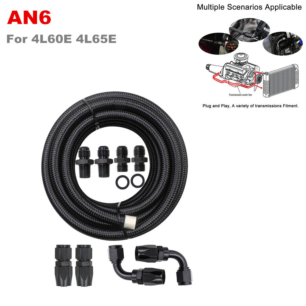 AN6 Automatic Transmission Cooler Line for 4L60E and 4L65E - Black Braided Hose Kit n