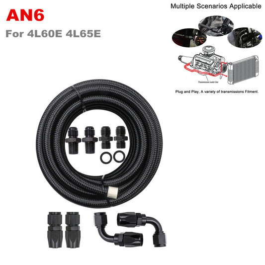 AN6 Automatic Transmission Cooler Line for 4L60E and 4L65E - Black Braided Hose Kit n