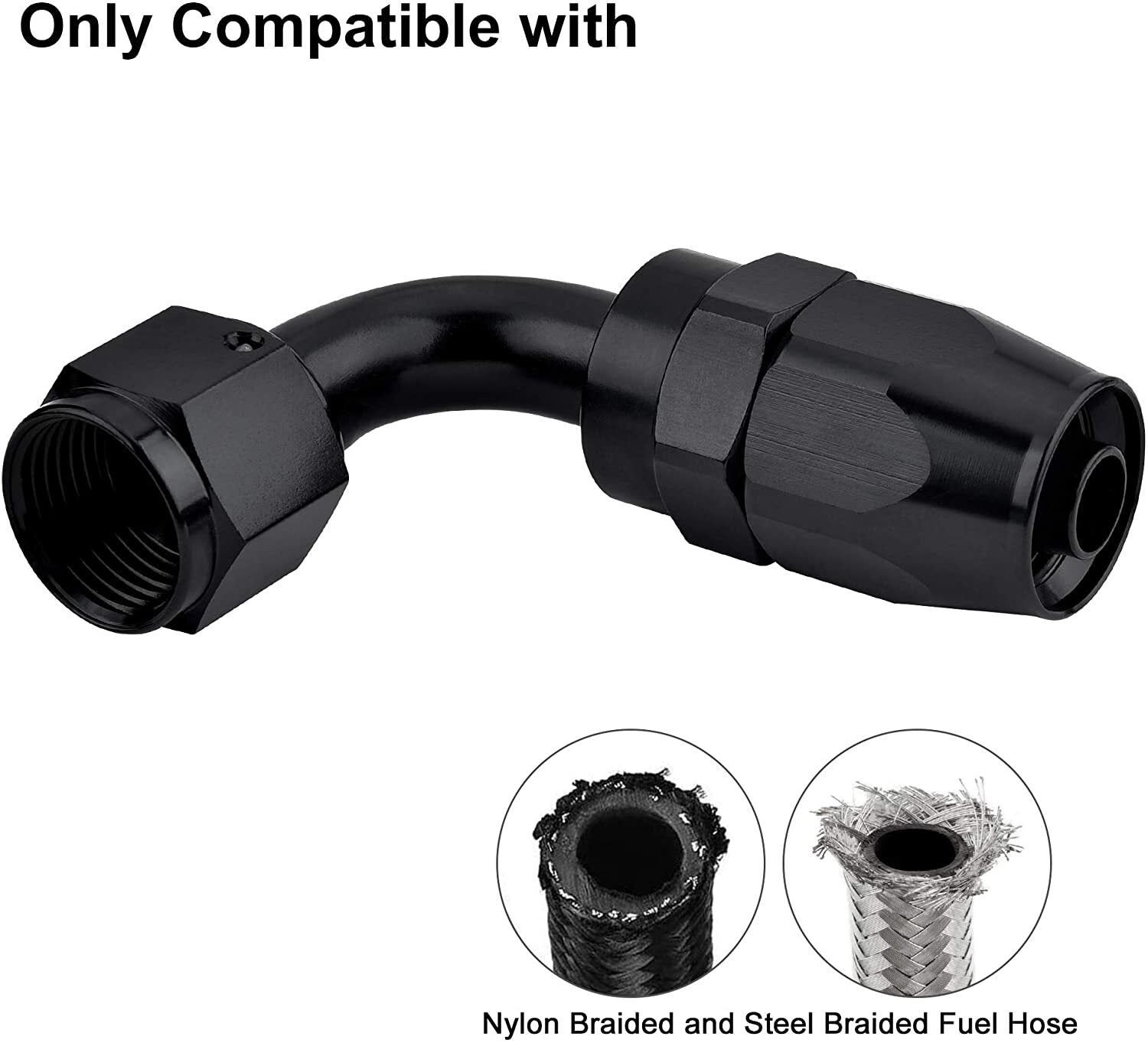 2pcs AN6 90Degree Swivel Hose End Fitting Adapter for Braided Fuel Line Aluminum