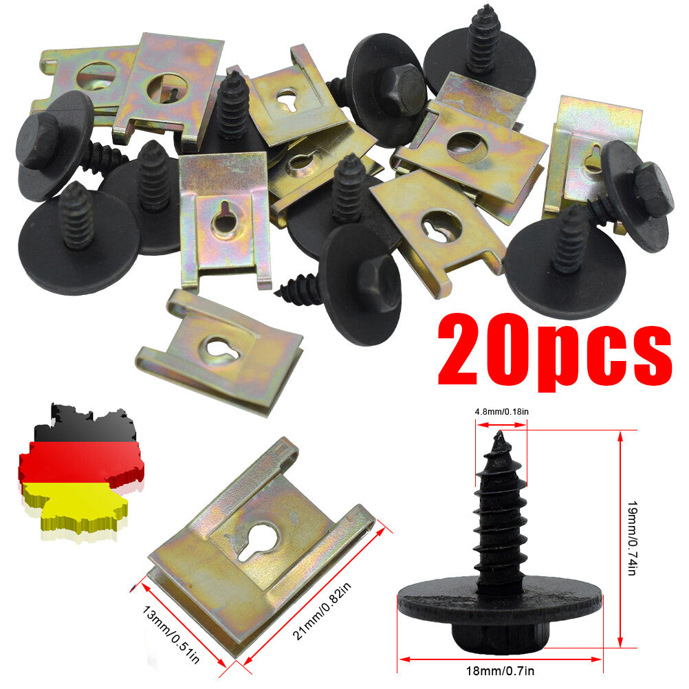 20 x U-nut hex screws wheel run underbody underride protection clip for BMW