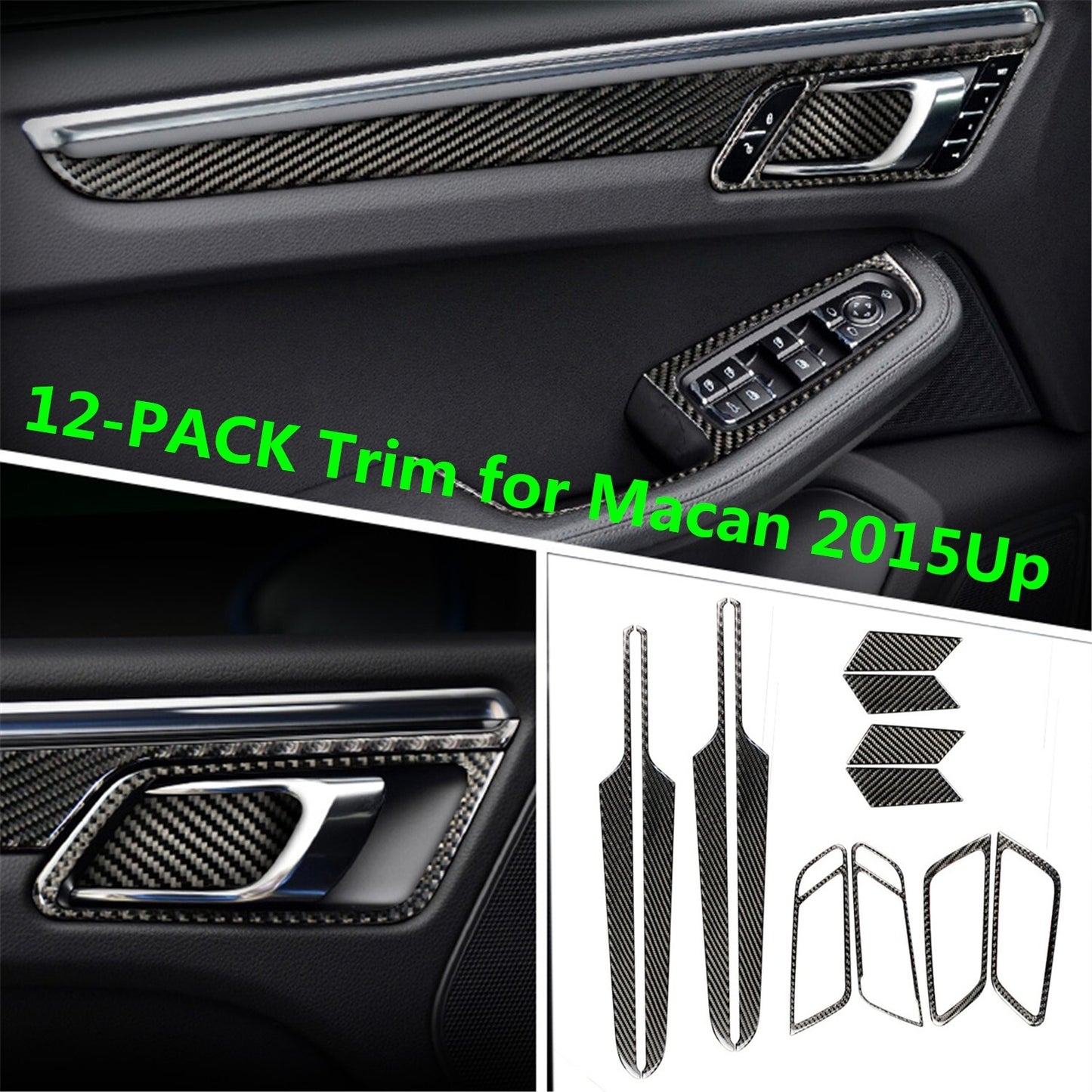 for Macan 2015-2021 Inner Door Strip Handle Switch Bowl Cover Trim Carbon Fiber