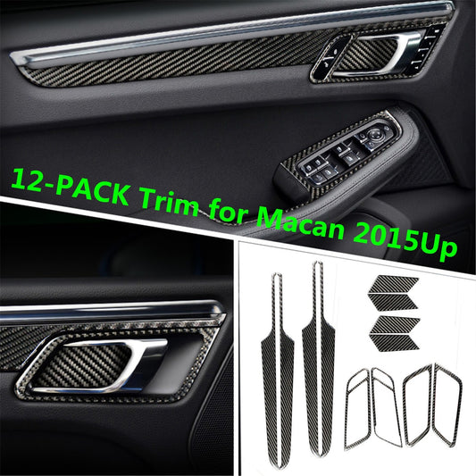 for Macan 2015-2021 Inner Door Strip Handle Switch Bowl Cover Trim Carbon Fiber