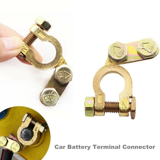 2-Piece Set of Pure Brass Automotive Battery Terminal Connector Clips - Positive and Negative Switches n