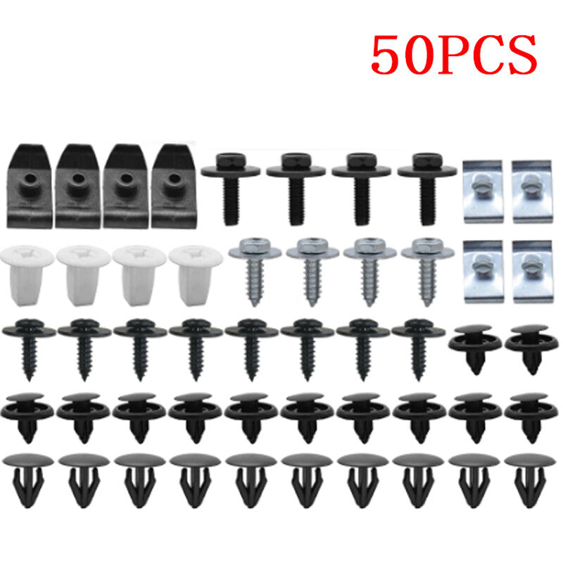 50-piece pack of plastic car bumper mudguard screws and rivets - promotional rivet clips n