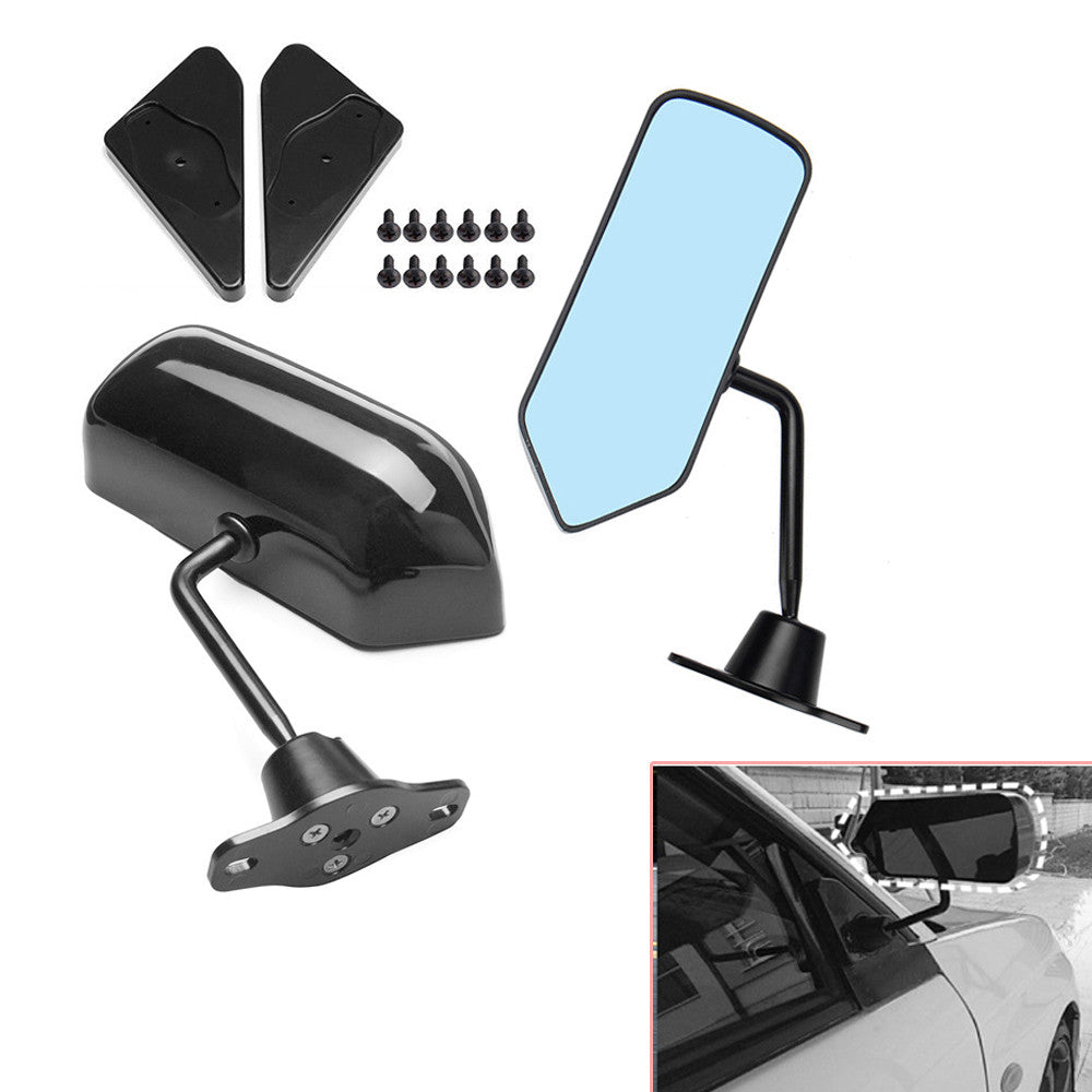 2-Piece Universal F1 Style Rearview Mirror Side Mirror Convex Glass Black Well n