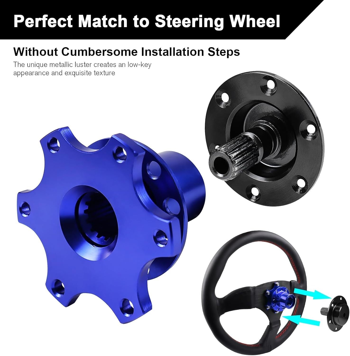 Blue Universal Steering Wheel Quick Release Hub Adapter 6 Hole Snap Off Boss Kit