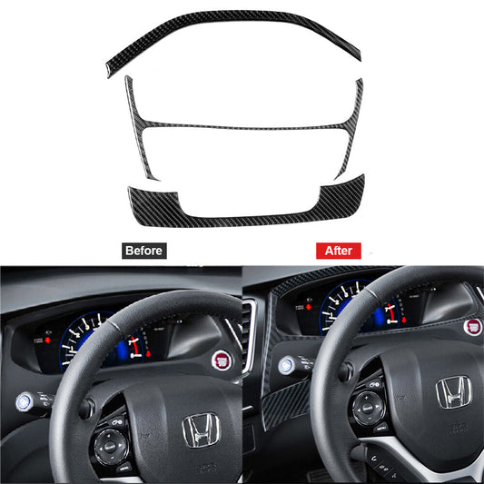 3X Carbon Fiber Speedmeter Below Decorative Trim Cover for Honda for Civic Coupe