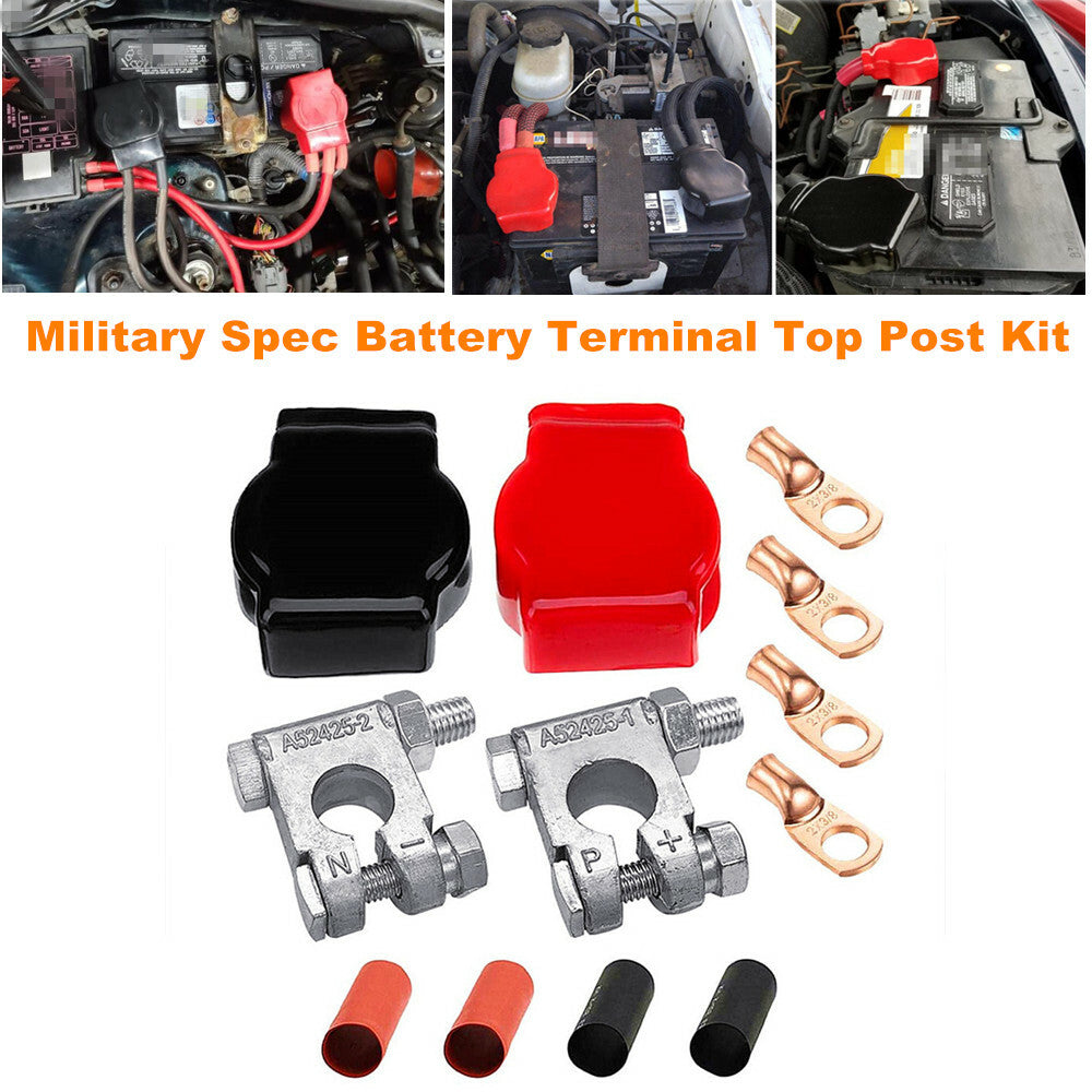 Military-grade battery terminal top post kit with protective cover for marine vehicles, boats, and campers. n